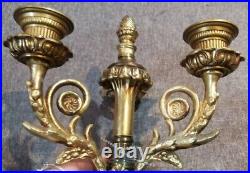 Antique French Ormolu Gilt Bronze/Brass and floral porcelain Hand Candlestick