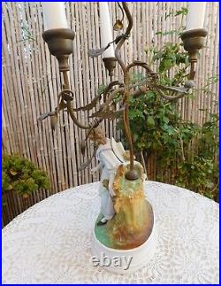 Antique French Porcelain Figurine Brass Candle Holder Candelabra Paris