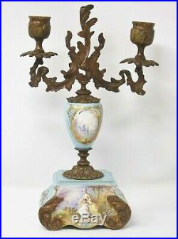 Antique French Sevres Style Porcelain Candelabra Gilt Ormolu 2 Arm Light Brass