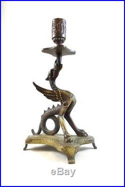 Antique French Strange Art Nouveau Brass Candle Holder Candelstick Gargoyle