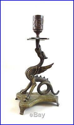 Antique French Strange Art Nouveau Brass Candle Holder Candelstick Gargoyle