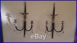 Antique French Style Eagles Set of 2 Brass Sconce Candleholders