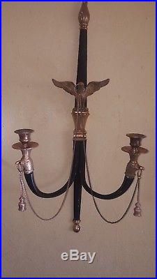 Antique French Style Eagles Set of 2 Brass Sconce Candleholders