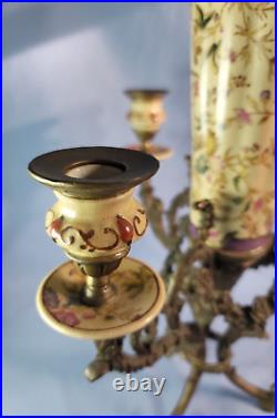 Antique French Style Porcelain Brass Candelabra & Tulip Flower Vase Candleholder