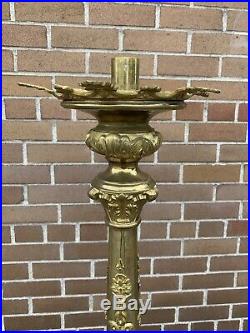 Antique French TALL Brass Church Floor Candelabra Candle Holder 46 matched pair