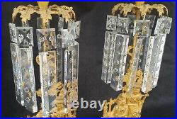 Antique Girandole Bronze Crystal Candelabras Pair 15