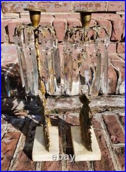 Antique Girandole Candelabra Candle Holders Figural Crystal & Brass 19th Century