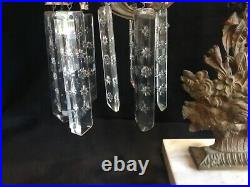 Antique Girandole Candelabra Mantle Lustre Candle Holder Prism Lamp 3 Piece Set