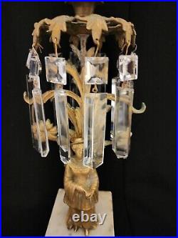 Antique Girandole Candle Holder Brass Marble Crystal Square Prisms Woman 12
