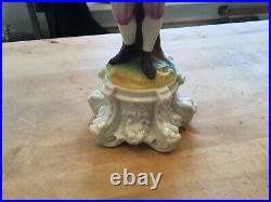 Antique Girandole Candlebra Brass Porcelain Crystals Man With Wheat Rare French