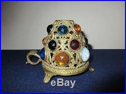 Antique Glass Jeweled Brass Ormula Dome Fairy Lamp Finger Candle Holder