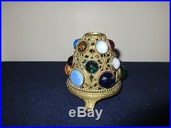 Antique Glass Jeweled Brass Ormula Dome Fairy Lamp Finger Candle Holder