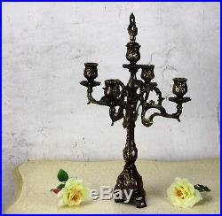 Antique Gorgeous Brass Ornate Candle Holder Candelabra 5 arm Snuffer 17.32H