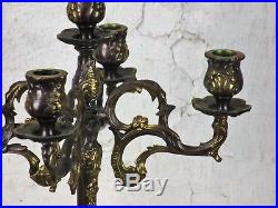 Antique Gorgeous Brass Ornate Candle Holder Candelabra 5 arm Snuffer 17.32H
