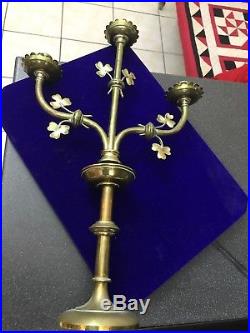 Antique Gothic Brass 21 Shamrock Clover Candelabra Candle Holder Church Irish