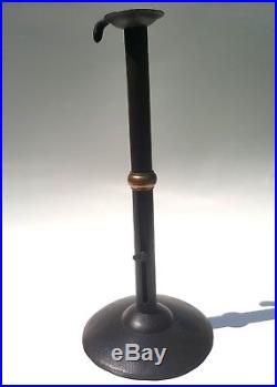 Antique HUGE 12.5 inch PRIMITIVE HOGSCRAPER Iron Brass CANDLESTICK HOLDER AAFA