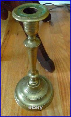 Antique Heavy Handmade Candlestick Candle Holder About 1700's Brass 10.5 inches