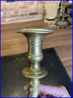 Antique Heavy Solid Brass Candlestick Holder Saucer Pan Base, 17/18th Century