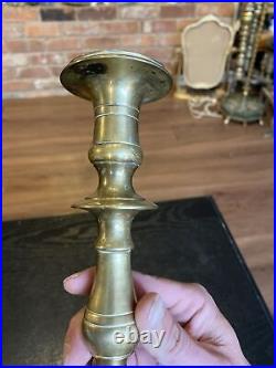 Antique Heavy Solid Brass Candlestick Holder Saucer Pan Base, 17/18th Century