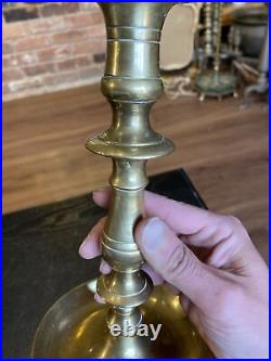 Antique Heavy Solid Brass Candlestick Holder Saucer Pan Base, 17/18th Century