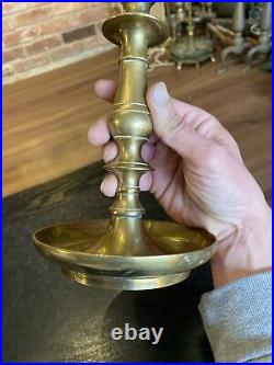 Antique Heavy Solid Brass Candlestick Holder Saucer Pan Base, 17/18th Century