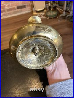 Antique Heavy Solid Brass Candlestick Holder Saucer Pan Base, 17/18th Century