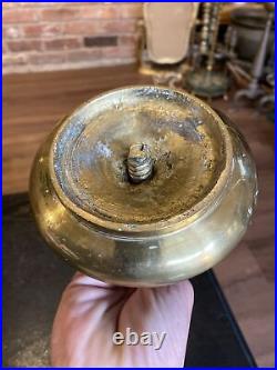 Antique Heavy Solid Brass Candlestick Holder Saucer Pan Base, 17/18th Century