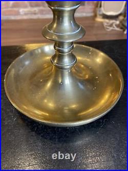 Antique Heavy Solid Brass Candlestick Holder Saucer Pan Base, 17/18th Century