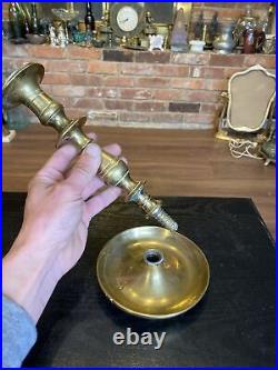 Antique Heavy Solid Brass Candlestick Holder Saucer Pan Base, 17/18th Century