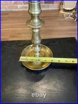 Antique Heavy Solid Brass Candlestick Holder Saucer Pan Base, 17/18th Century