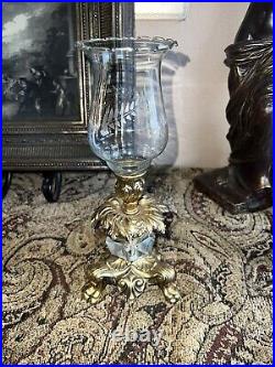 Antique Hollywood Regency Style Ornate Gold cast Brass Candlestick Holders