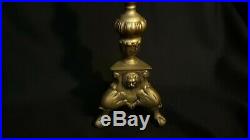 Antique Italian Brass Bronze Lion Church Altar Candleholder Ball Claw Feet 17.5