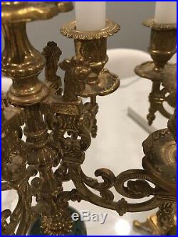 Antique Italian Brass Candlebra Candle Holders Pair 17 1/4 Tall