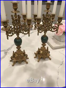 Antique Italian Brass Candlebra Candle Holders Pair 17 1/4 Tall