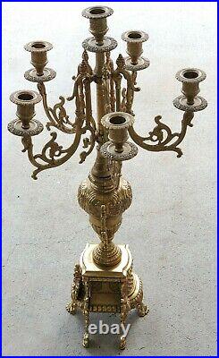 Antique Italian Brass Large Ornate Candelabra 5-Arm Candle Holder Baroque Style