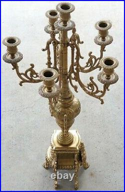 Antique Italian Brass Large Ornate Candelabra 5-Arm Candle Holder Baroque Style
