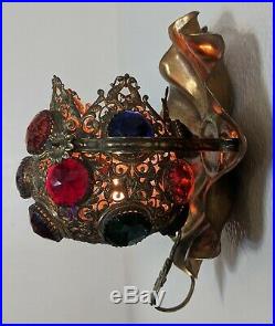 Antique Jeweled Lamp Fairy Light Brass Candle Holder