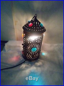 Antique Jeweled Lantern Candle Holder Chandelier Punched Bradley Hubbard Era