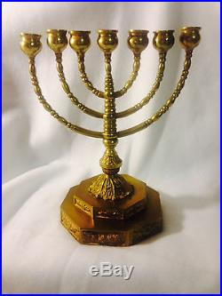 Antique Jewish Brass Hanukkah Menorah ornate candle holder