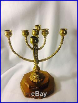 Antique Jewish Brass Hanukkah Menorah ornate candle holder