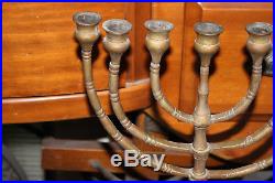 Antique Jewish Menorah Brass Judaism 7 Day Candle Holder-Religious Spiritual-LG