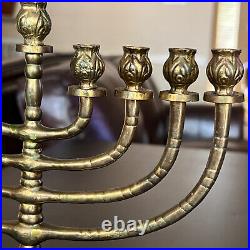 Antique Jewish candle holder candlestick candelabra 9 arm brass 9 1/4 H