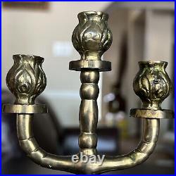 Antique Jewish candle holder candlestick candelabra 9 arm brass 9 1/4 H