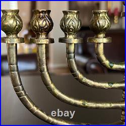 Antique Jewish candle holder candlestick candelabra 9 arm brass sabbath 9 1/4 H