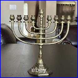 Antique Jewish candle holder candlestick candelabra 9 arm brass sabbath 9 1/4 H
