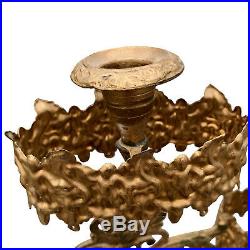 Antique Large Brass Girandole Candelabra Marble Base Candle Holder