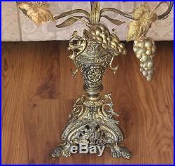 Antique Large French Candelabra Solid Brass Dragon Feet 7 Candles Flowers Grapes