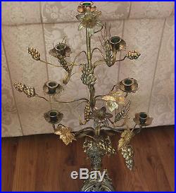 Antique Large French Candelabra Solid Brass Dragon Feet 7 Candles Flowers Grapes