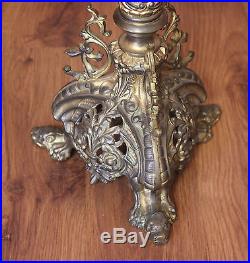 Antique Large French SOLID BRASS CANDELABRA Dragon Feet 7 Candles Flowers Grapes