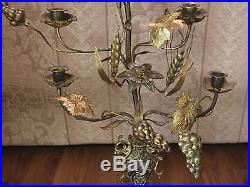 Antique Large French SOLID BRASS CANDELABRA Dragon Feet 7 Candles Flowers Grapes